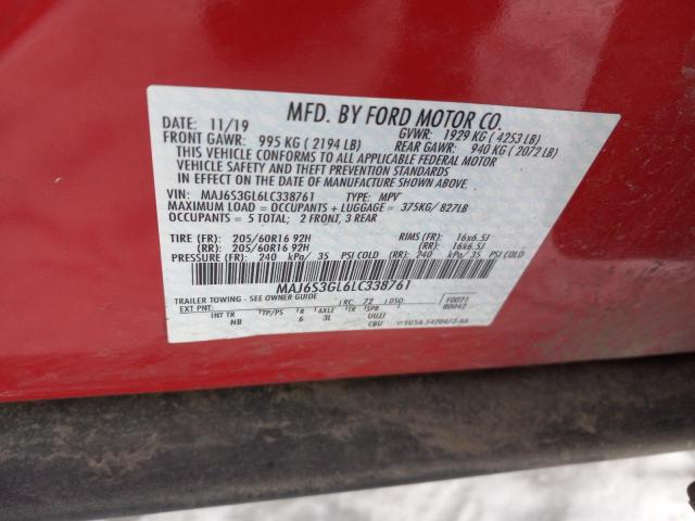 MAJ6S3GL6LC338761 - 2020 FORD ECOSPORT SE RED photo 12