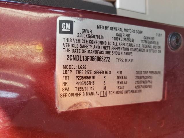 2CNDL13F986063272 - 2008 CHEVROLET EQUINOX LS MAROON photo 14