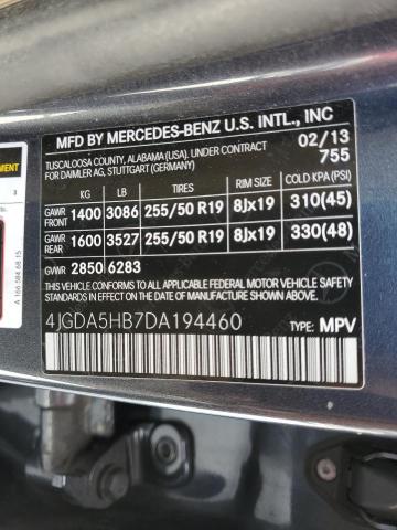 4JGDA5HB7DA194460 - 2013 MERCEDES-BENZ ML 350 4MATIC GRAY photo 13