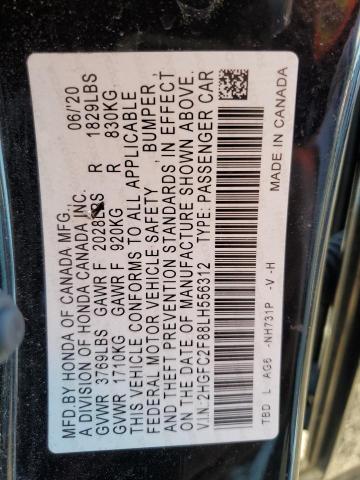 2HGFC2F88LH556312 - 2020 HONDA CIVIC SPORT 黑色 照片 12
