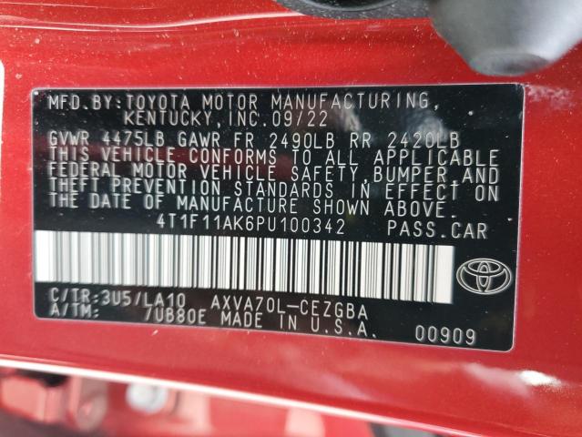 4T1F11AK6PU100342 - 2023 TOYOTA CAMRY XLE RED photo 12