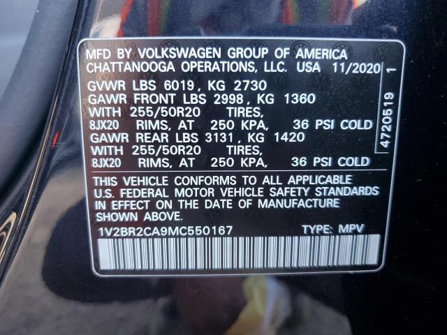 1V2BR2CA9MC550167 - 2021 VOLKSWAGEN ATLAS SEL BLACK photo 14