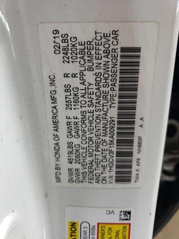 1HGCV3F15KA009291 - 2019 HONDA ACCORD HYBRID WHITE photo 14