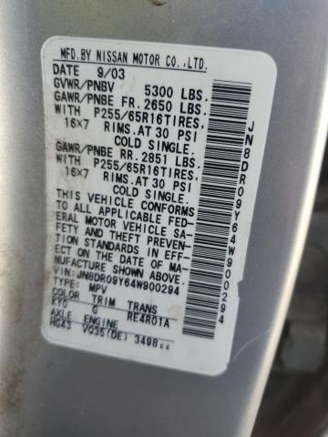 JN8DR09Y64W900294 - 2004 NISSAN PATHFINDER LE 银色 照片 12
