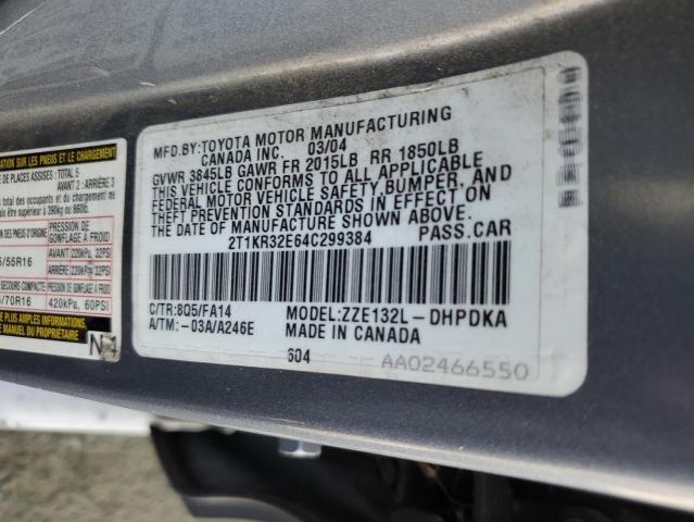 2T1KR32E64C299384 - 2004 TOYOTA COROLLA MA XR GRAY photo 12