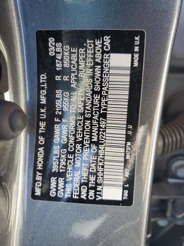 SHHFK7H84LU221497 - 2020 HONDA CIVIC EXL ნაცრისფერი ფოტო 12