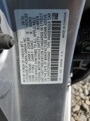 2HGFC2F85LH595942 - 2020 HONDA CIVIC SPORT ნაცრისფერი ფოტო 12