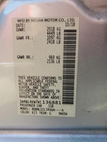 1N4BL4EW7KC136881 - 2019 NISSAN ALTIMA SL SILVER photo 13