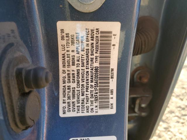 19XFA1F55AE005980 - 2010 HONDA CIVIC LX BLUE photo 12