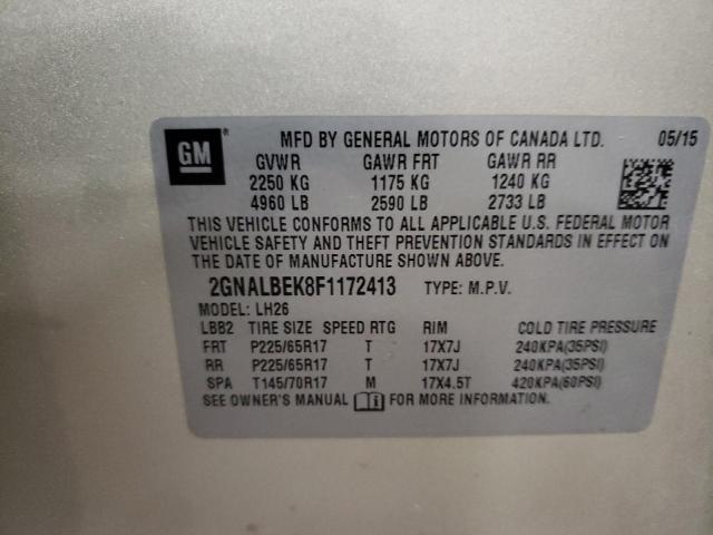 2GNALBEK8F1172413 - 2015 CHEVROLET EQUINOX LT TAN photo 13