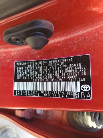 5YFBURHE0JP815629 - 2018 TOYOTA COROLLA L RED photo 12