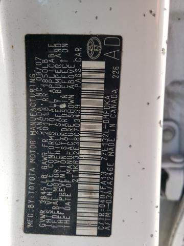 2T1KR32E38C703439 - 2008 TOYOTA COROLLA MA XR WHITE photo 12