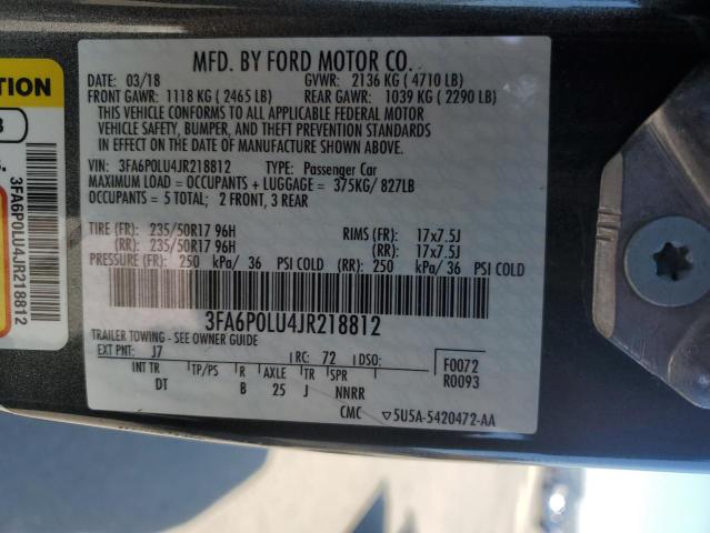 3FA6P0LU4JR218812 - 2018 FORD FUSION SE HYBRID GRAY photo 13