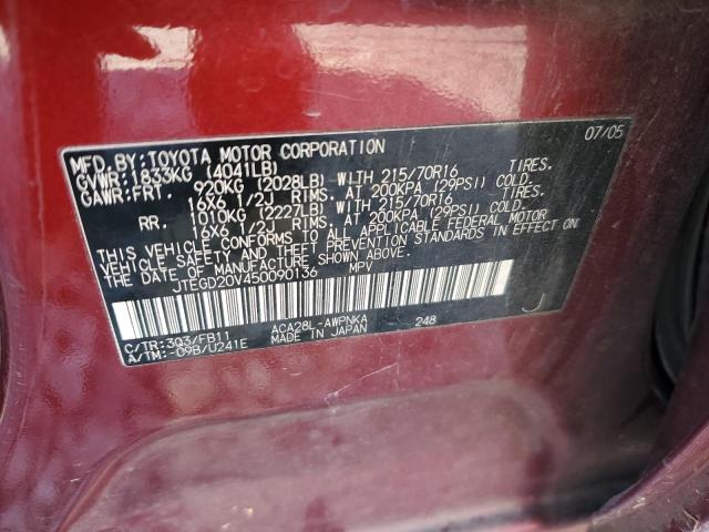 JTEGD20V450090136 - 2005 TOYOTA RAV4 RED photo 13