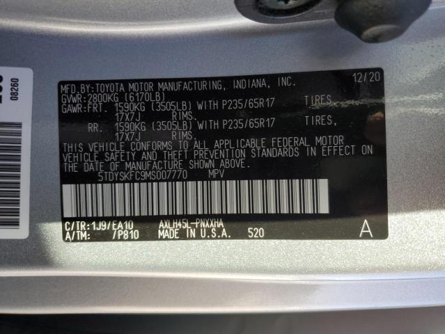 5TDYSKFC9MS007770 - 2021 TOYOTA SIENNA XLE SILVER photo 13