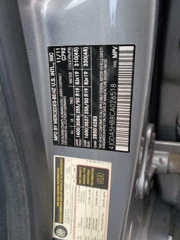 4JGDA5HB8CA026518 - 2012 MERCEDES-BENZ ML 350 4MATIC SILVER photo 12