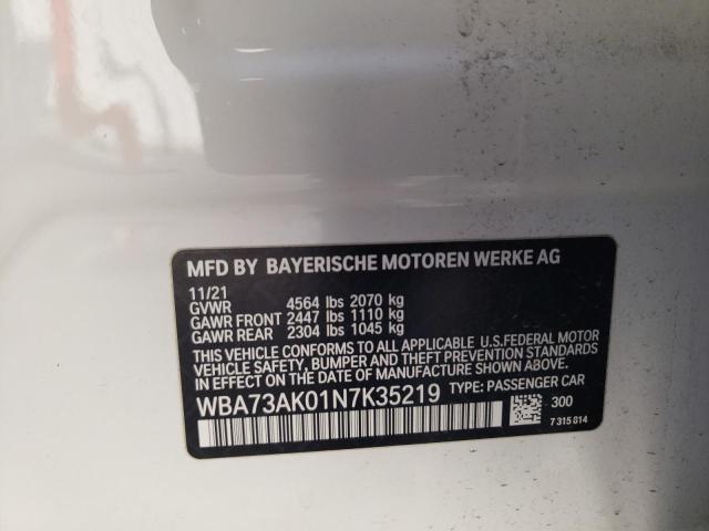 WBA73AK01N7K35219 - 2022 BMW 228XI WHITE photo 12