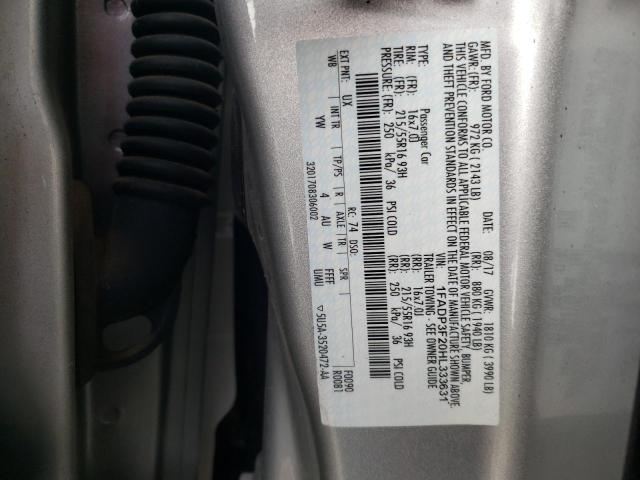 1FADP3F20HL333631 - 2017 FORD FOCUS SE SILVER photo 12