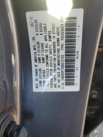 1HGCR2F70DA012783 - 2013 HONDA ACCORD EX GRAY photo 12