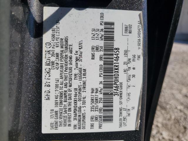 3FA6P0HDXKR146458 - 2019 FORD FUSION SE CHARCOAL photo 12