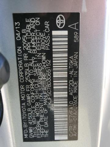 JTKJF5C78D3065152 - 2013 TOYOTA SCION TC 银色 照片 13