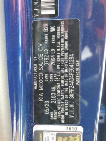 3KPF24AD4PE641294 - 2023 KIA FORTE LX BLUE photo 13