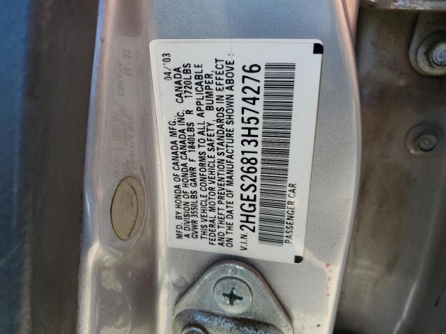 2HGES26813H574276 - 2003 HONDA CIVIC EX SILVER photo 12