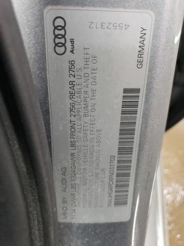 WAUHGAFCXFN033702 - 2015 AUDI A6 PRESTIGE SILVER photo 13