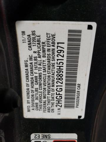 2HGFG12889H512971 - 2009 HONDA CIVIC EX GRAY photo 13