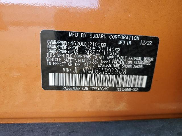 JF1VBAL69N9033528 - 2022 SUBARU WRX LIMITED ORANGE photo 12