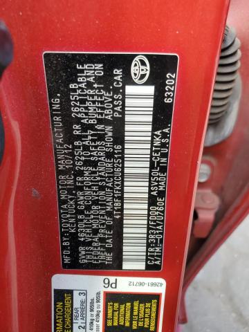 4T1BF1FKXCU625116 - 2012 TOYOTA CAMRY BASE RED photo 12