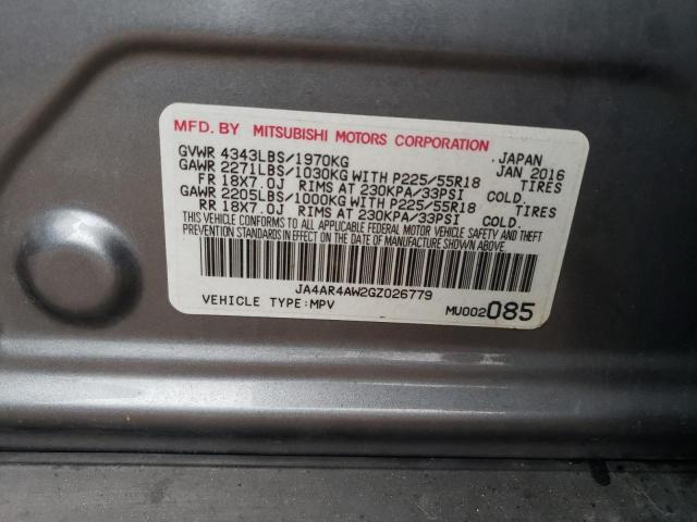 JA4AR4AW2GZ026779 - 2016 MITSUBISHI OUTLANDER SEL GRAY photo 12