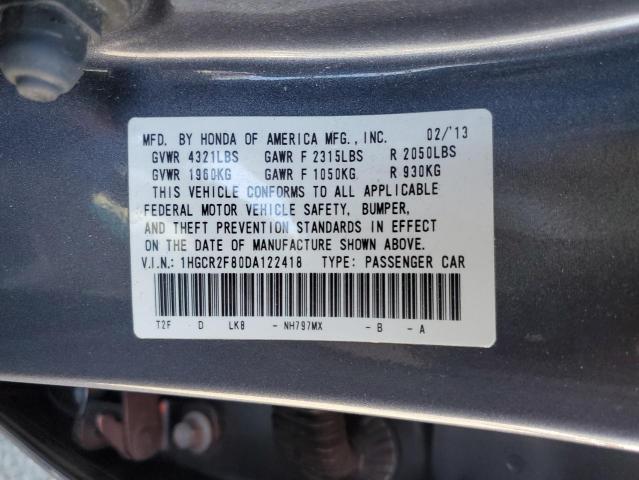 1HGCR2F80DA122418 - 2013 HONDA ACCORD EXL CHARCOAL photo 12