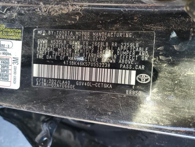 4T1BK46K57U552238 - 2007 TOYOTA CAMRY LE TWO TONE photo 12