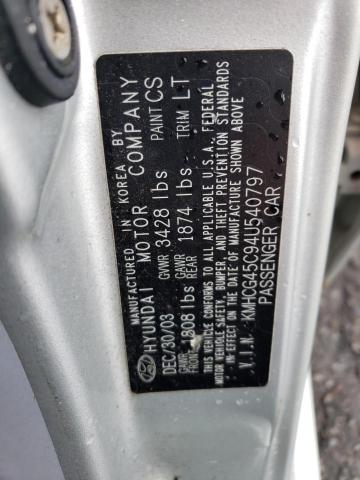 KMHCG45C94U540797 - 2004 HYUNDAI ACCENT GL SILVER photo 12