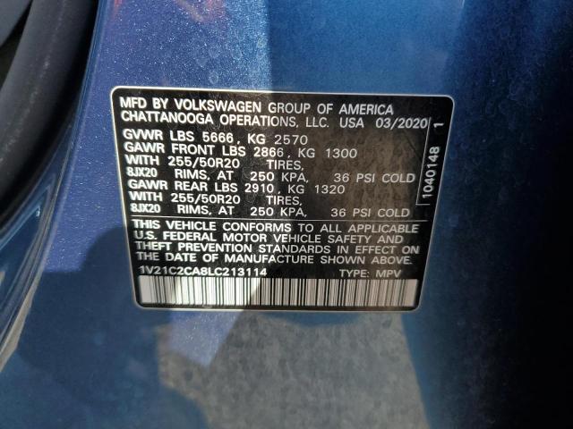 1V21C2CA8LC213114 - 2020 VOLKSWAGEN ATLAS CROS SE BLUE photo 12