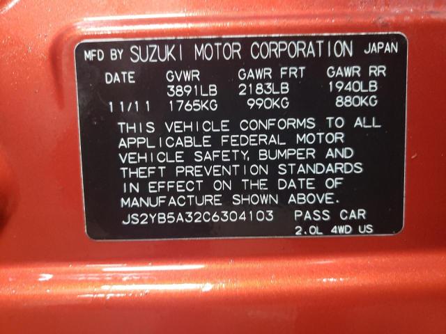 JS2YB5A32C6304103 - 2012 SUZUKI SX4 ORANGE photo 12