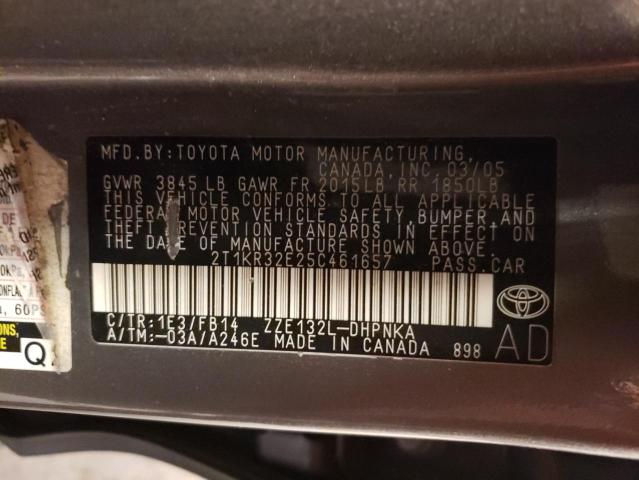 2T1KR32E25C461657 - 2005 TOYOTA COROLLA MA XR GRAY photo 12