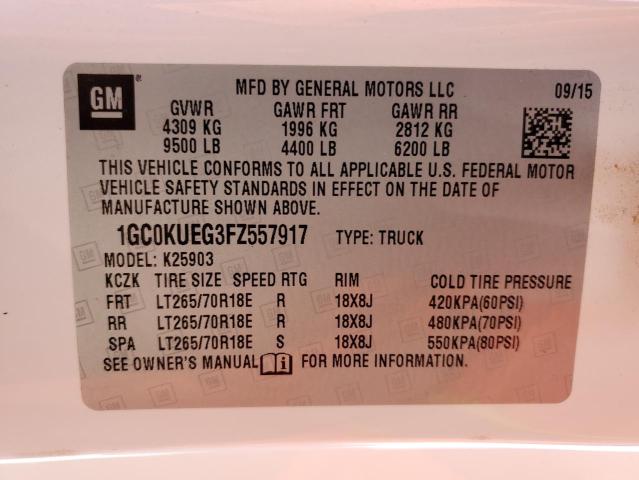 1GC0KUEG3FZ557917 - 2015 CHEVROLET SILVERADO K2500 HEAVY DUTY WHITE photo 12