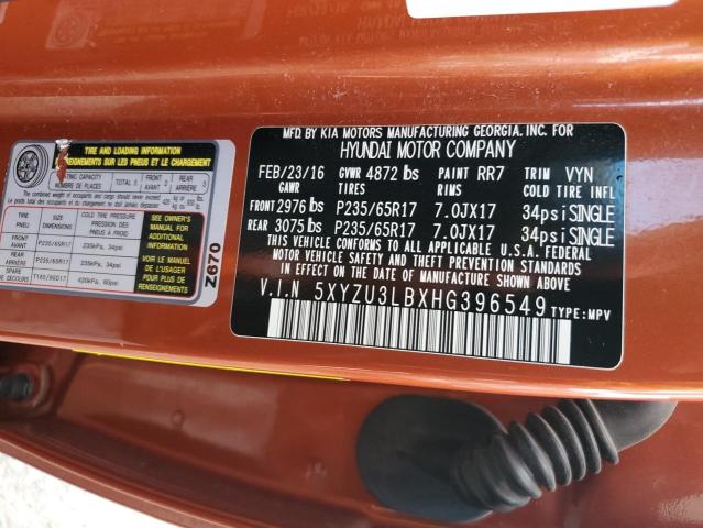 5XYZU3LBXHG396549 - 2017 HYUNDAI SANTA FE S ORANGE photo 12