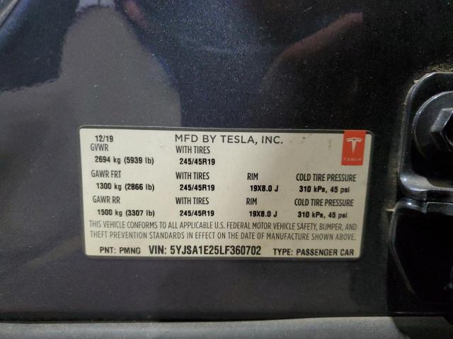 5YJSA1E25LF360702 - 2020 TESLA MODEL S Grafit foto 12