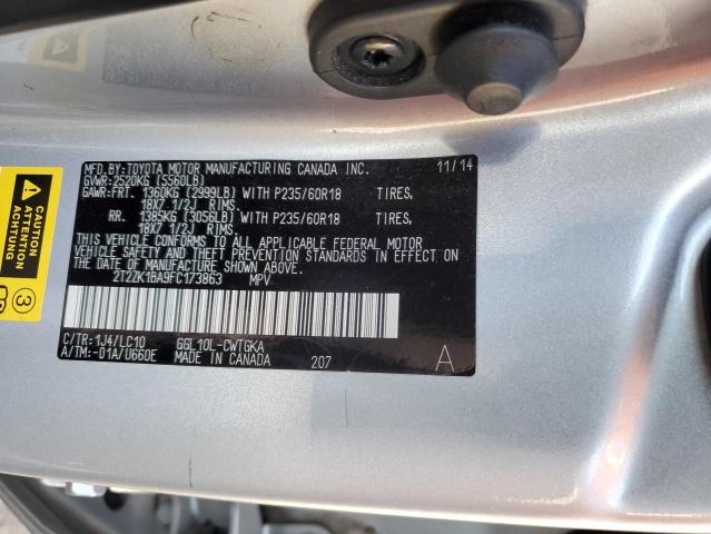 2T2ZK1BA9FC173863 - 2015 LEXUS RX 350 SILVER photo 12