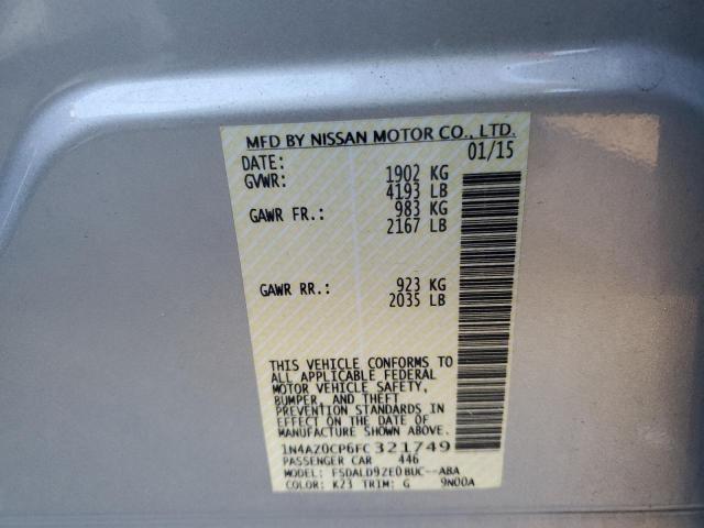 1N4AZ0CP6FC321749 - 2015 NISSAN LEAF S SILVER photo 12