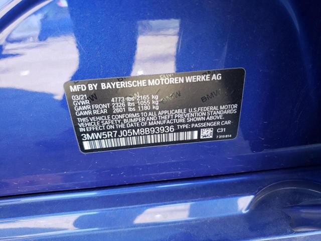 3MW5R7J05M8B93936 - 2021 BMW 330XI BLUE photo 12