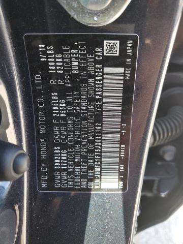 JHMFC1F75JX041162 - 2018 HONDA CIVIC EXL გრაფიტი ფოტო 12