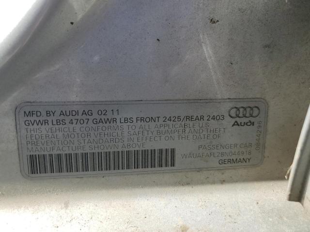 WAUAFAFL2BN044918 - 2011 AUDI A4 PREMIUM SILVER photo 13