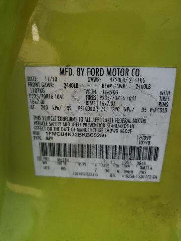 1FMCU4K32BKB00250 - 2011 FORD ESCAPE HYBRID GREEN photo 12