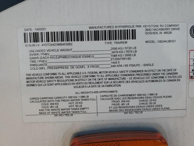 4YDT24423MB453062 - 2021 KEYSTONE OUTBACK BEIGE photo 10