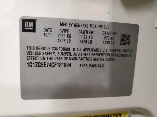 1G1ZG5E74CF181894 - 2012 CHEVROLET MALIBU LTZ თეთრი ფოტო 12
