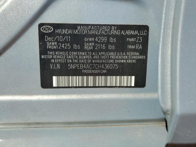 5NPEB4AC7CH436075 - 2012 HYUNDAI SONATA GLS SILVER photo 12